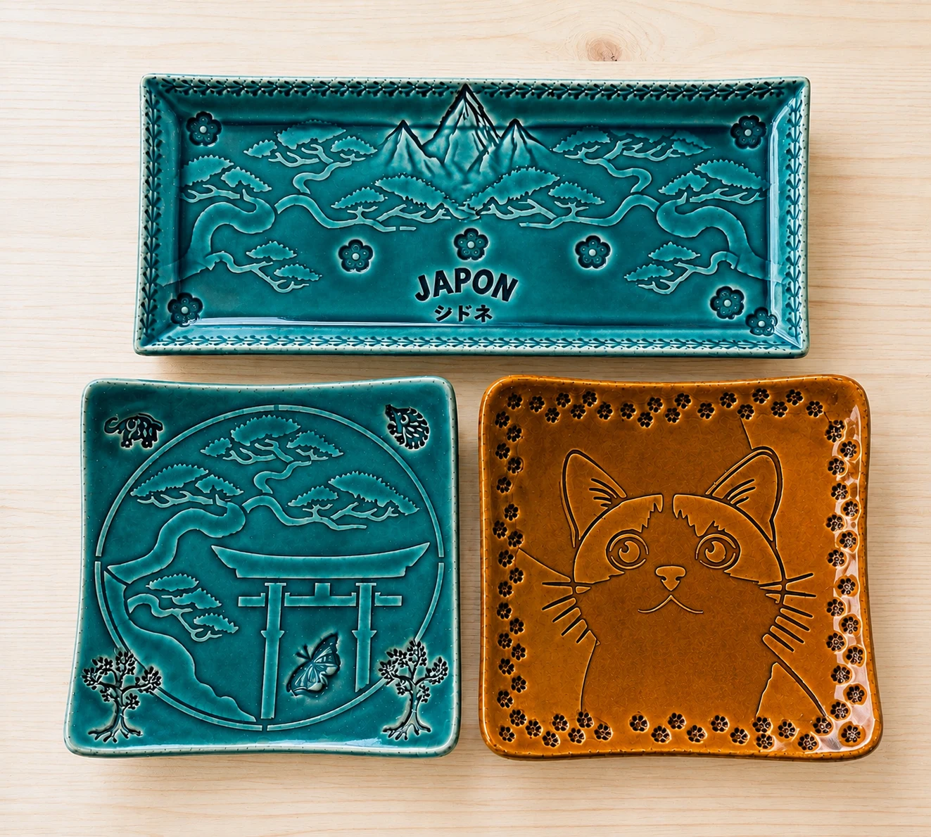 Plaques et assiettes décorées de motifs japonais