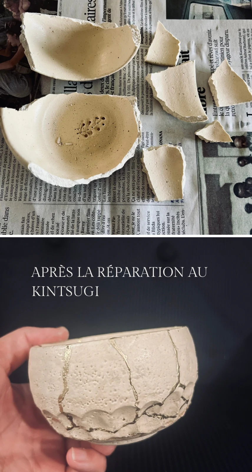 Étapes d’une réparation au kintsugi